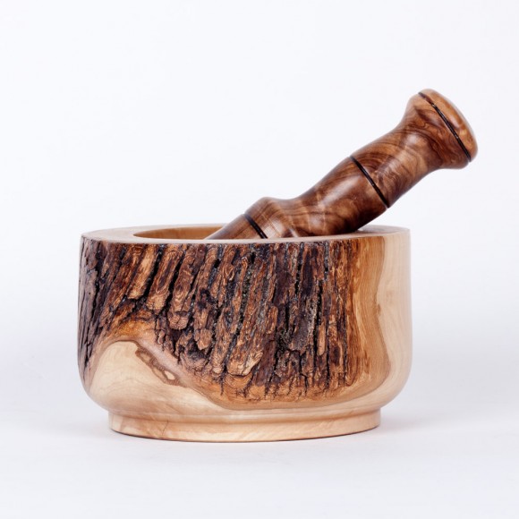 Mortero de madera de olivo con maza 14x8cm 